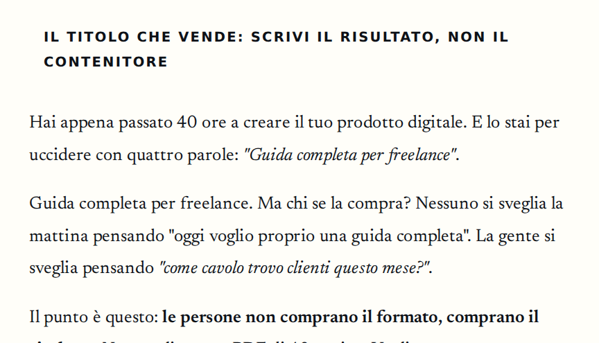 Estratto della newsletter: Il titolo che vende, scrivi il risultato, non il contenitore